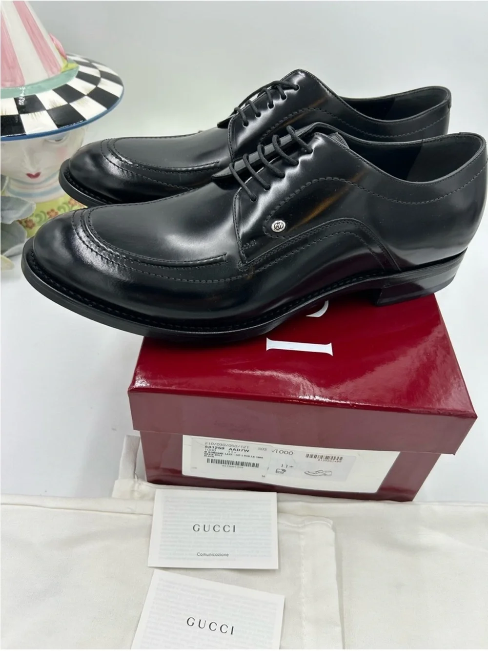 Men’s Gucci, Jasper, black leather derby shoes size 11.5 fits 12 US made Italy